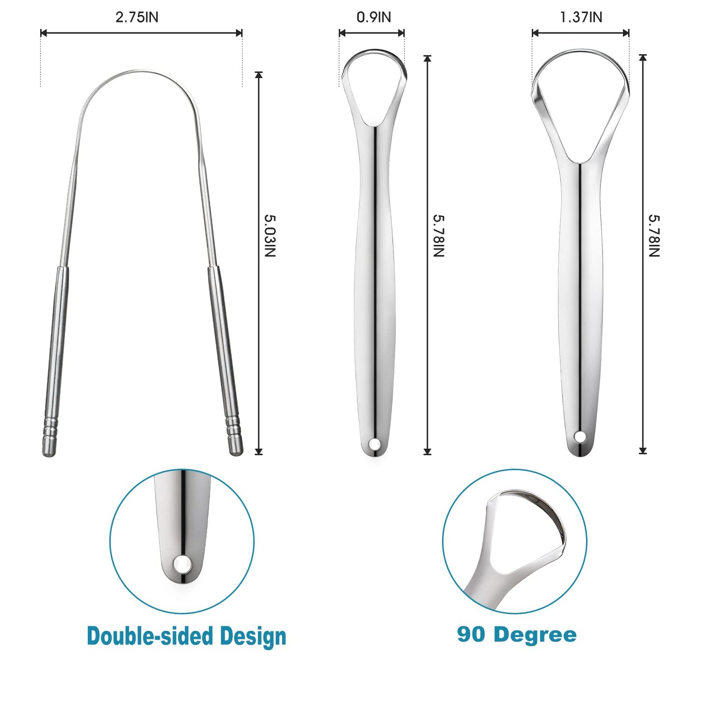 3 PCS Metal Tongue Scraper, Tongue Scrapers for Adults Kids, Stainless Steel