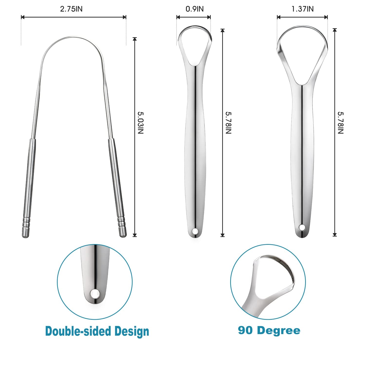 3 PCS Metal Tongue Scraper, Tongue Scrapers for Adults Kids, Stainless Steel